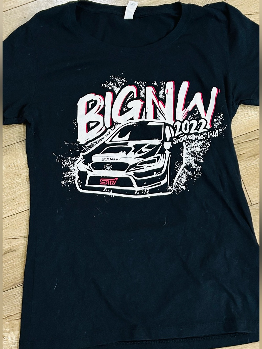 2022 BIGNW MEET BLACK CREWNECK T-SHIRT WOMENS LARGE SUBARU WRX STI SNOQUALMIE WA
